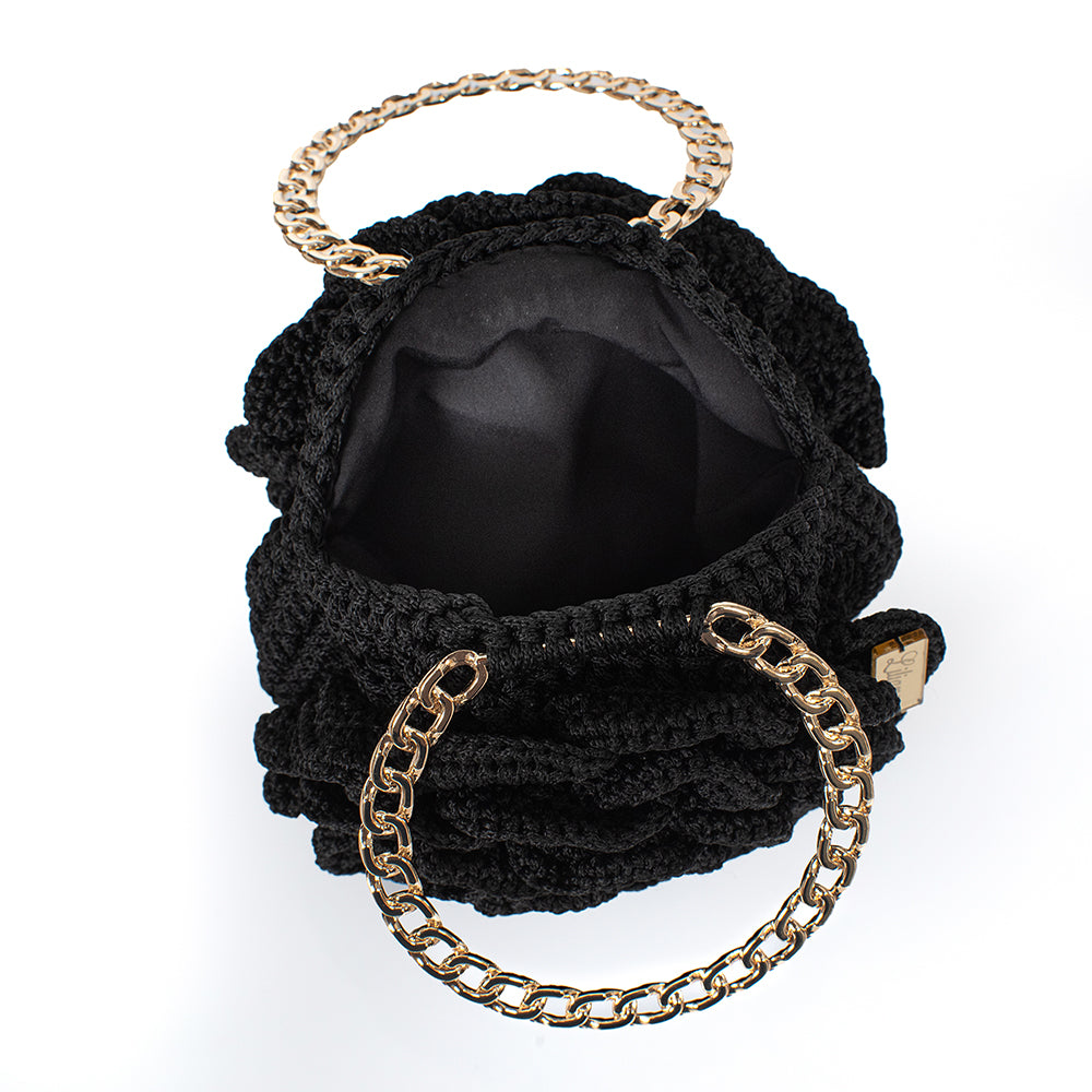 Χειροποίητη Πλεκτή Τσαντά Μαύρο Τριαντάφυλλο