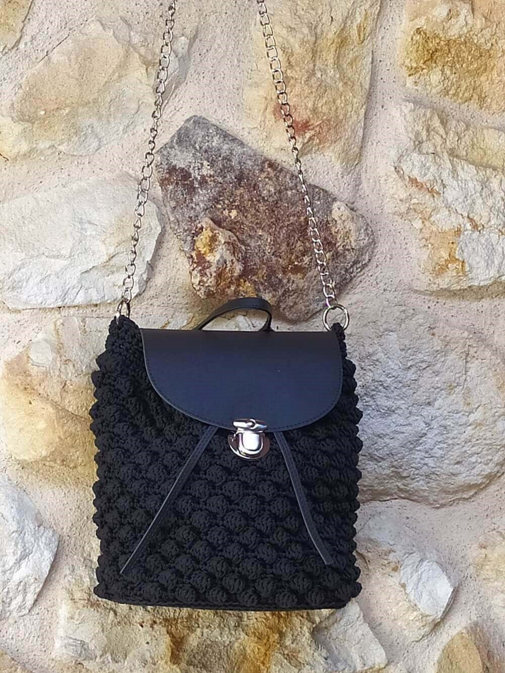 Πλεκτή Τσάντα Backpack με Bobble Πλέξη