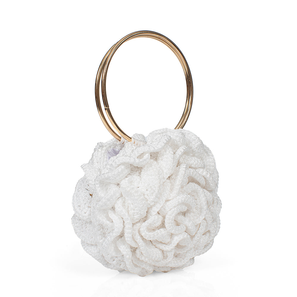 Χειροποίητη Πλεκτή Τσαντά Λευκό Τριαντάφυλλο