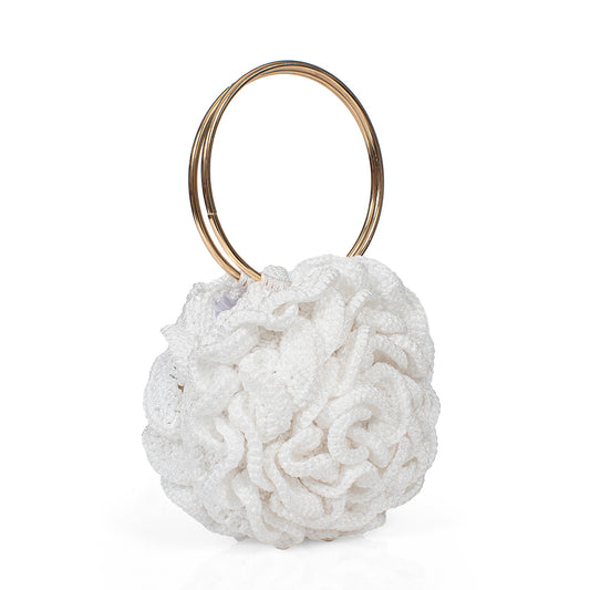 Χειροποίητη Πλεκτή Τσαντά Λευκό Τριαντάφυλλο