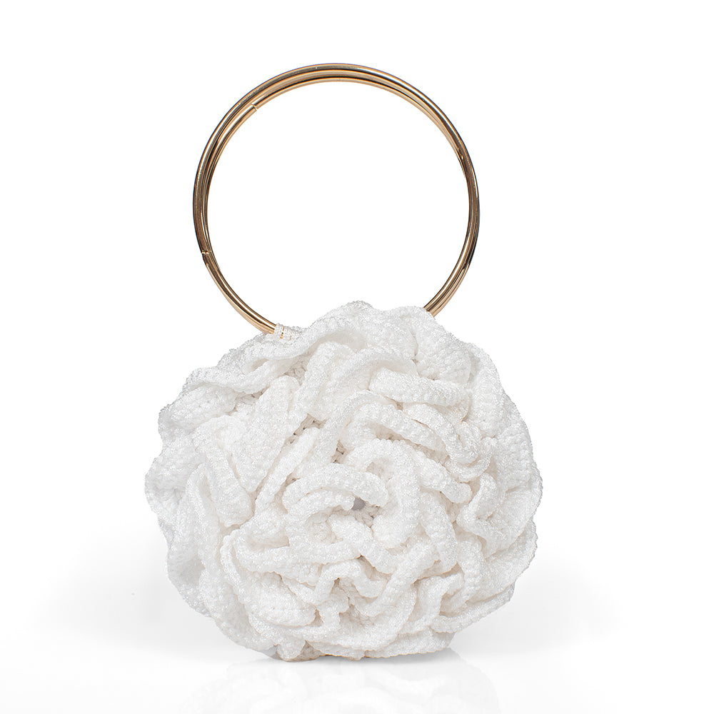 Χειροποίητη Πλεκτή Τσαντά Λευκό Τριαντάφυλλο