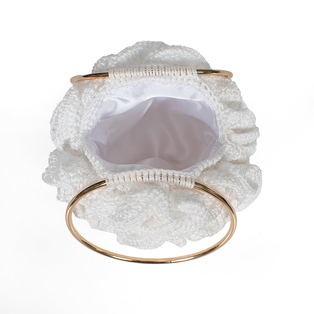 Χειροποίητη Πλεκτή Τσαντά Λευκό Τριαντάφυλλο