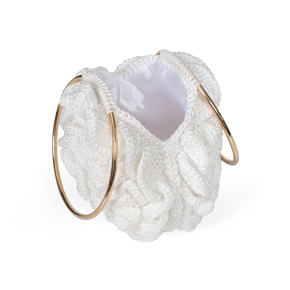 Χειροποίητη Πλεκτή Τσαντά Λευκό Τριαντάφυλλο