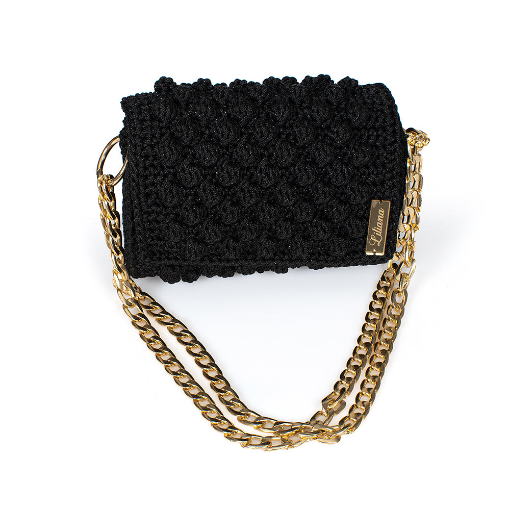 Χειροποιητη Τσαντα Μαυρη Με Πλεξη Bubble