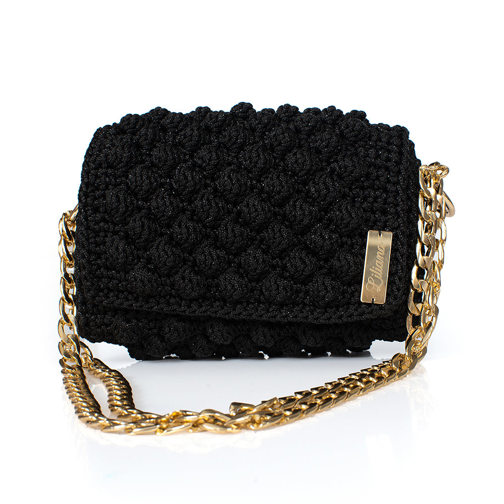 Χειροποιητη Τσαντα Μαυρη Με Πλεξη Bubble