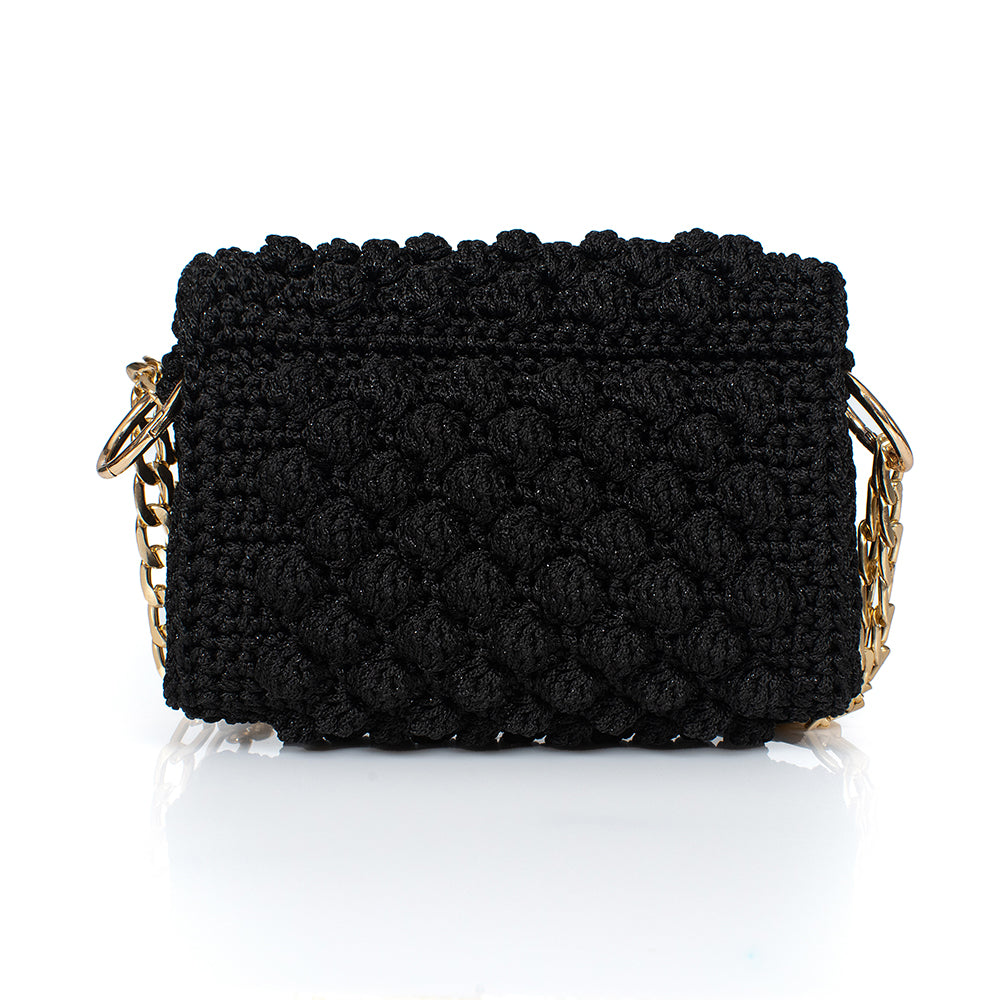 Χειροποιητη Τσαντα Μαυρη Με Πλεξη Bubble