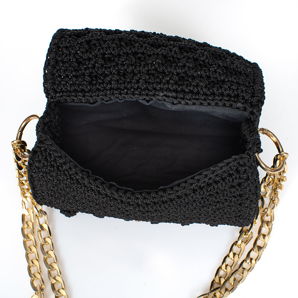 Χειροποιητη Τσαντα Μαυρη Με Πλεξη Bubble