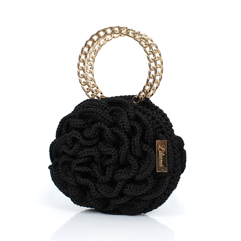 Χειροποίητη Πλεκτή Τσαντά Μαύρο Τριαντάφυλλο