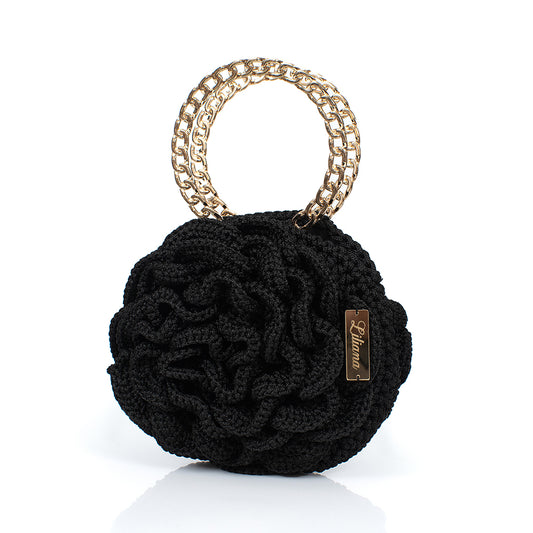 Χειροποίητη Πλεκτή Τσαντά Μαύρο Τριαντάφυλλο