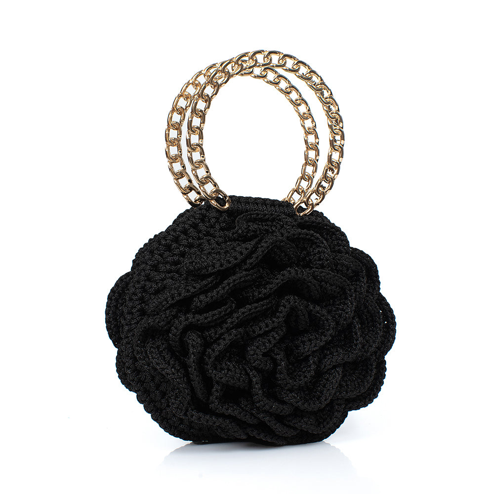 Χειροποίητη Πλεκτή Τσαντά Μαύρο Τριαντάφυλλο